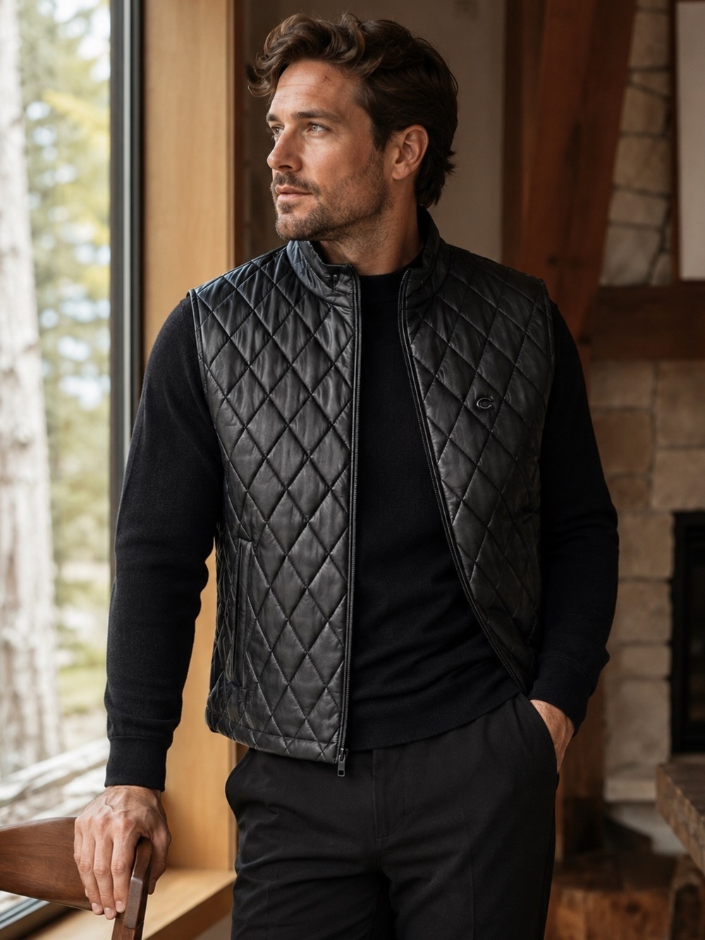 Coach CO779 Men’s Lamb Leather Quilted Vest XL Black NWT $450 MSRP
